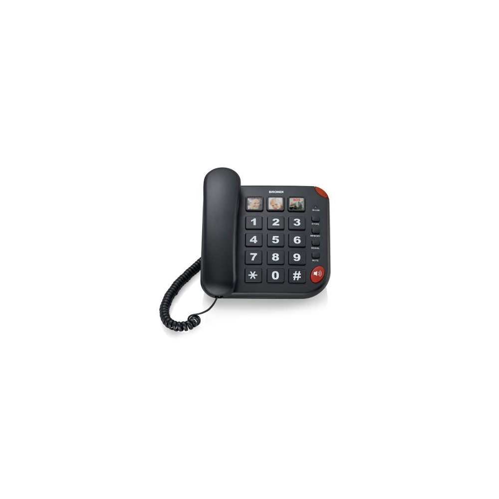 TELEFONO FISSO BRONDI BRAVO 15  TASTI GRANDI TASTO SOS BLACK