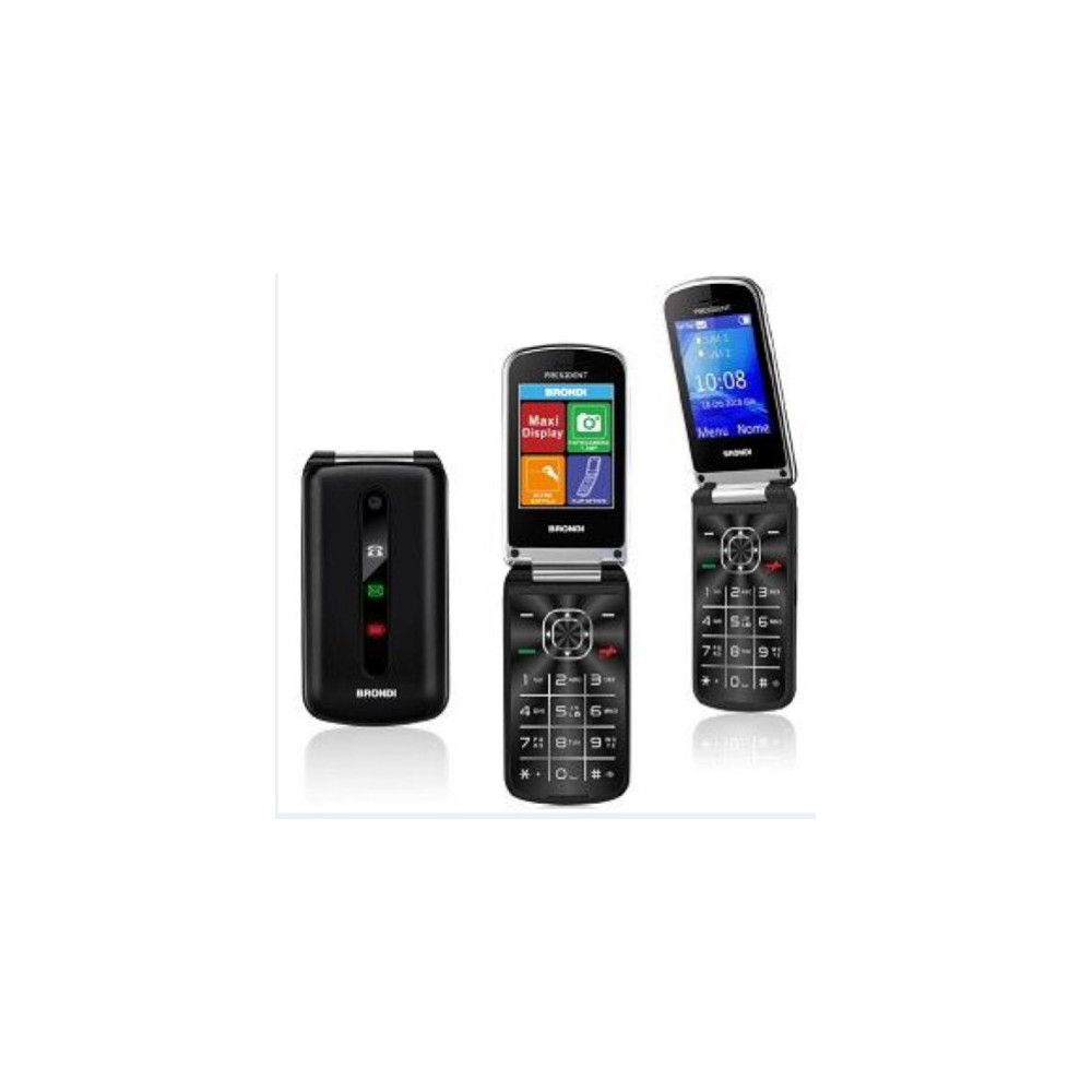 BRONDI PRESIDENT 3" GSM ULTRA SOTTILE CARATTERI GRANDI DUAL SIM BLACK ITALIA SENIOR PHONE