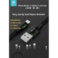 DEVIA PHEEZ SET 3 CAVI 5 V. 2,1A LIGHTNING 25CM - 1MT - 2MT GRIGI