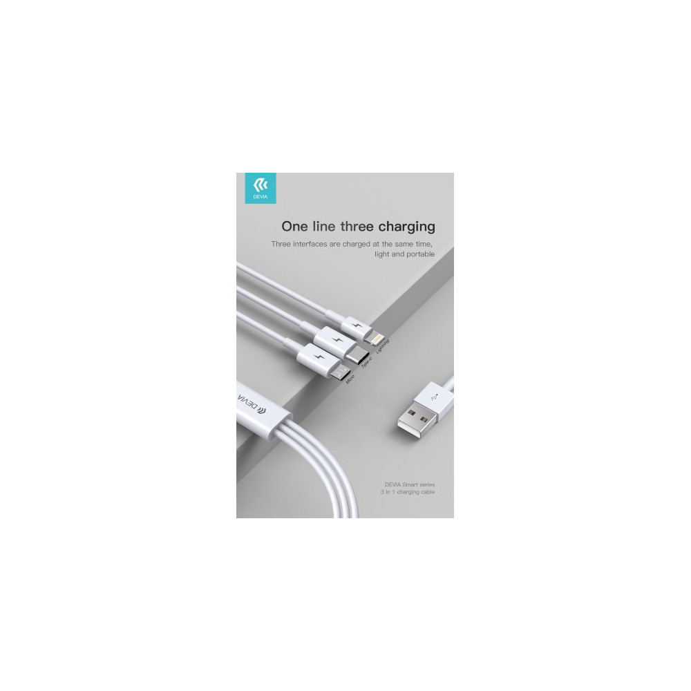 DEVIA CAVO RICARICA 3IN1 DA USB A MICRO - TIPO-C - LIGHTNING 1,2M