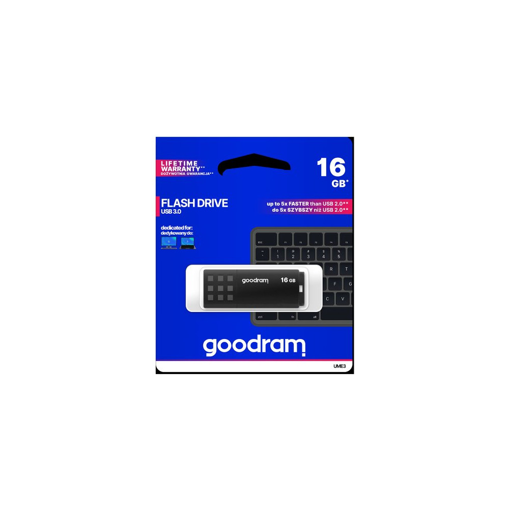 PENDRIVE GOODRAM 16GB BLACK USB 3.0 - RETAIL BLISTER