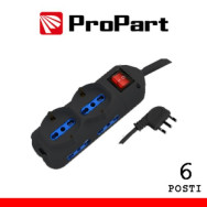 PROPART MULTIPRESA 6POS BIPASSO + BIP/SCHUKO SPINA16A +INTERR. NERA