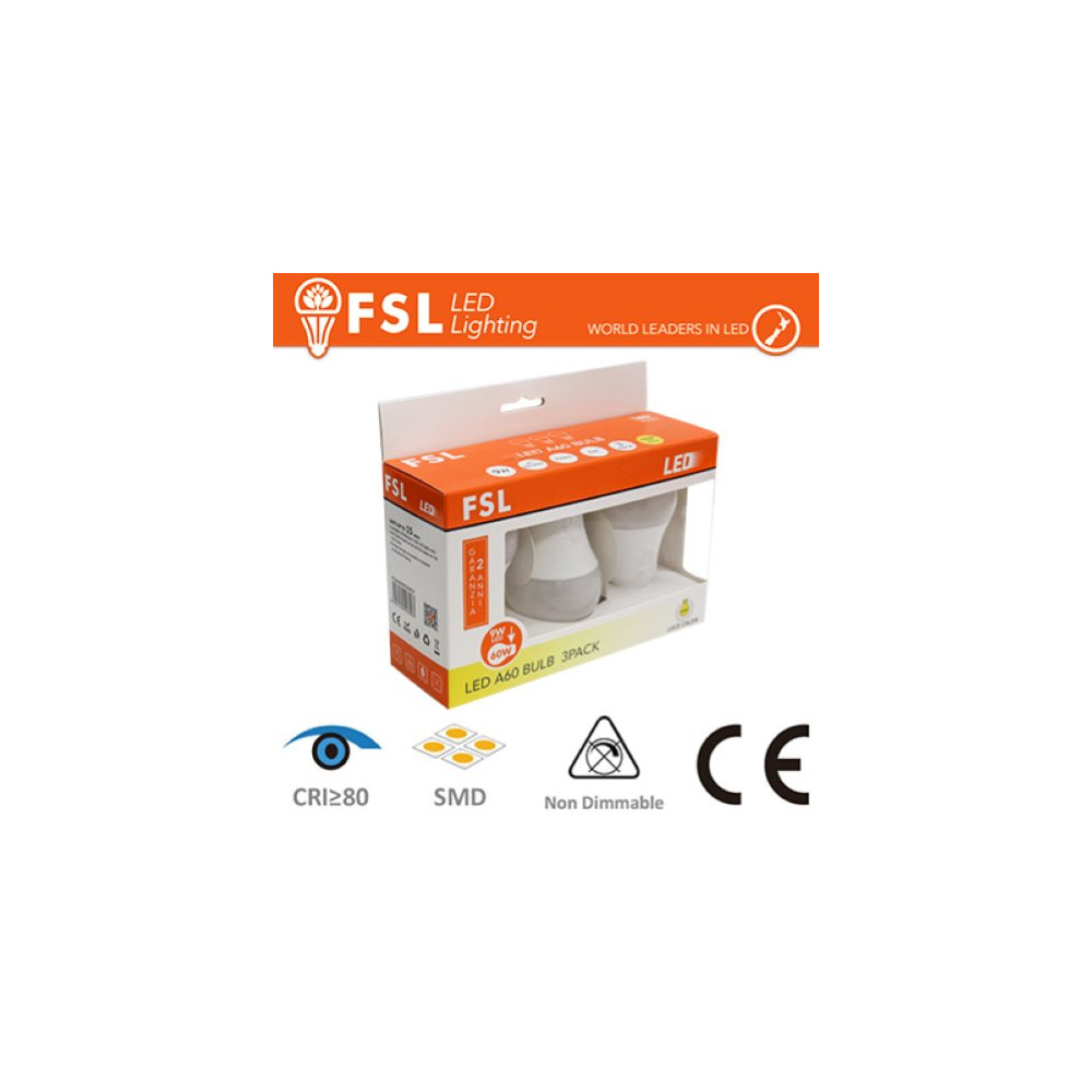 LUCE CALDA - 3000K LAMPADA GOCCIA: CONFEZIONE PROMO 3PACK - 9W 3000K