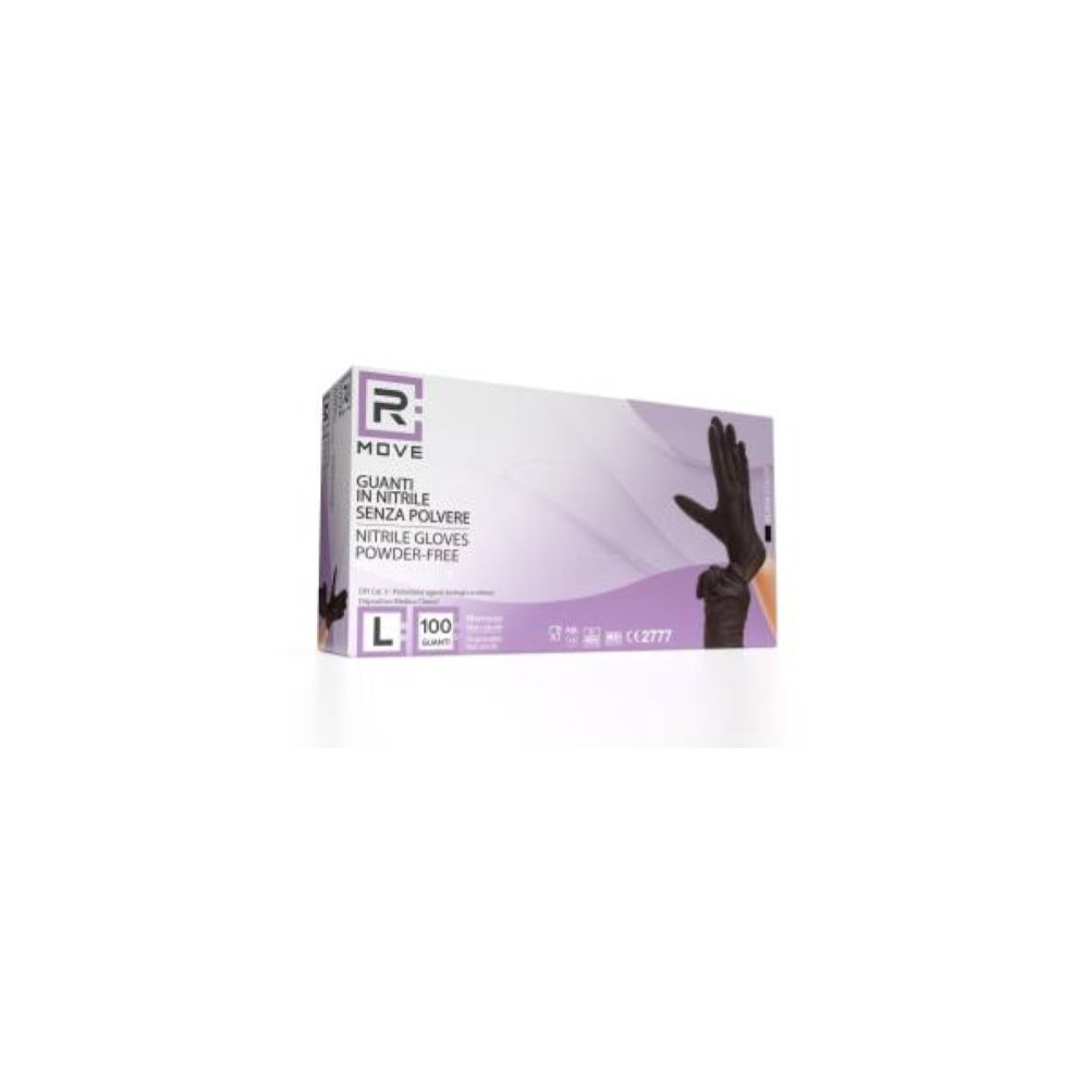 GUANTI IN NITRILE NERO USO MEDICO SENZA POLVERE RMOVE 1 CONFEZIONE DA 100 PEZZI TAGLIA L