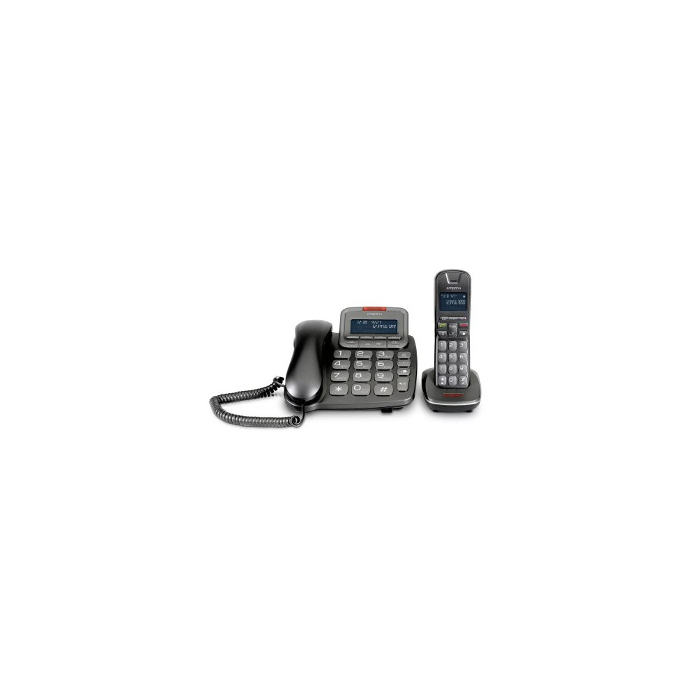 EMPORIA TH21ABB SET COMPOSTO DA TELEFONO CON FILO E CORDLESS DECT DISPLAY ILLUMINATO SEGRETERIA TELEFONICA NUMERI GRANDI VIVAVOC