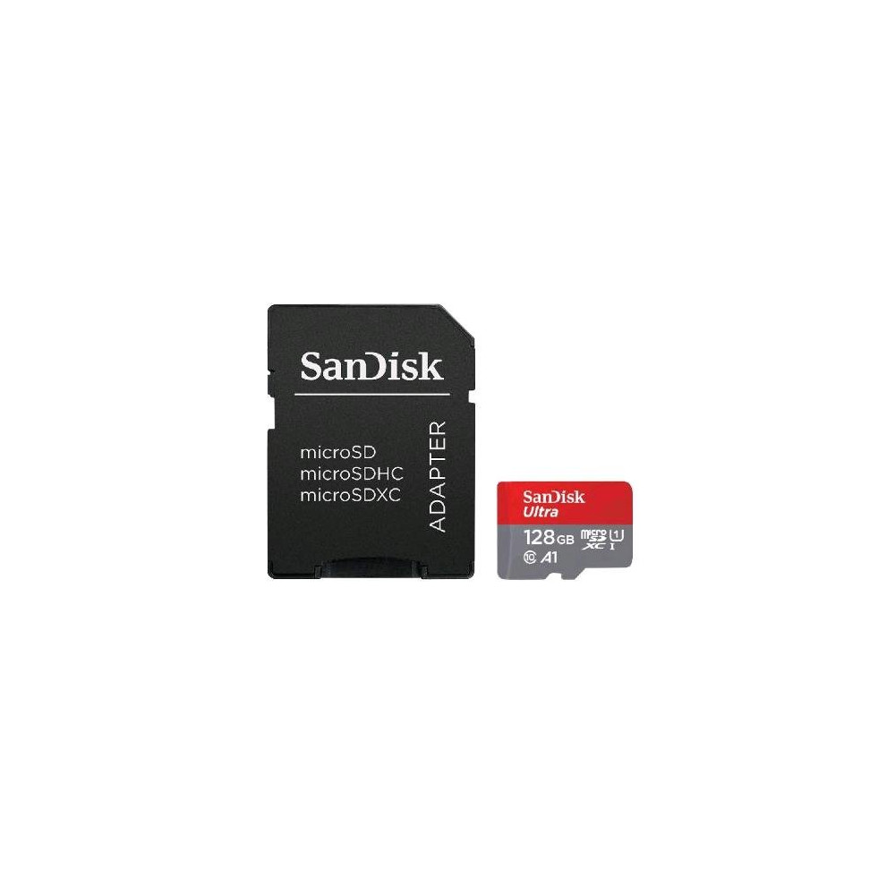 SANDISK ULTRA MEMORY CARD MICROSD XC 128GB A1 U1 CLASSE 10 CON ADATTATORE ROSSO GRIGIO
