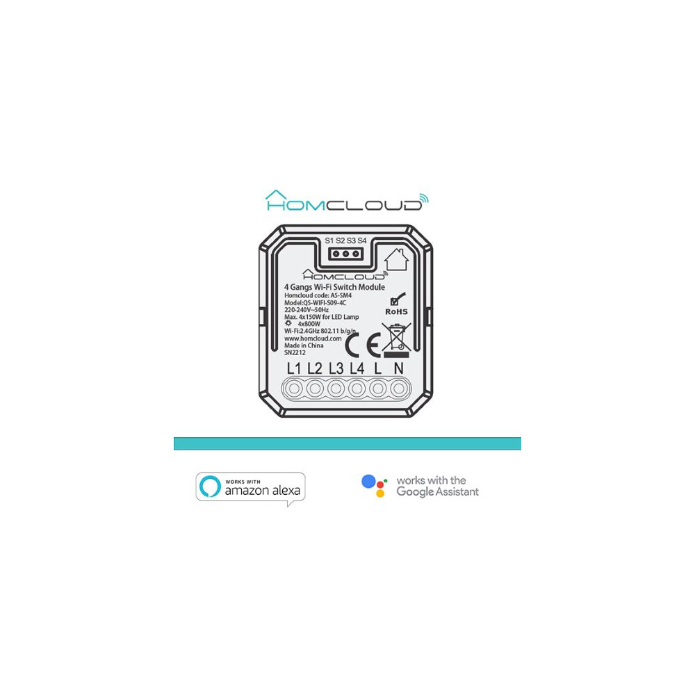 Homcloud Modulo PuIsante/Interruttore 4CH Wi-Fi da incasso