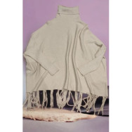 MAGLIONE CON FRANGE COLLO ALTO BEIGE T.U. 