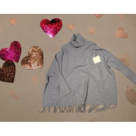 MAGLIONE CON FRANGE COLLO ALTO GRIGIO T.U. 