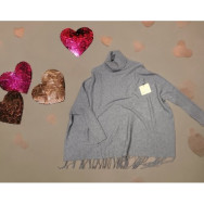 MAGLIONE CON FRANGE COLLO ALTO GRIGIO T.U. 