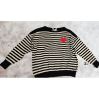 MAGLIONCINO A RIGHE CON CUORE BEIGE NERO T.U.