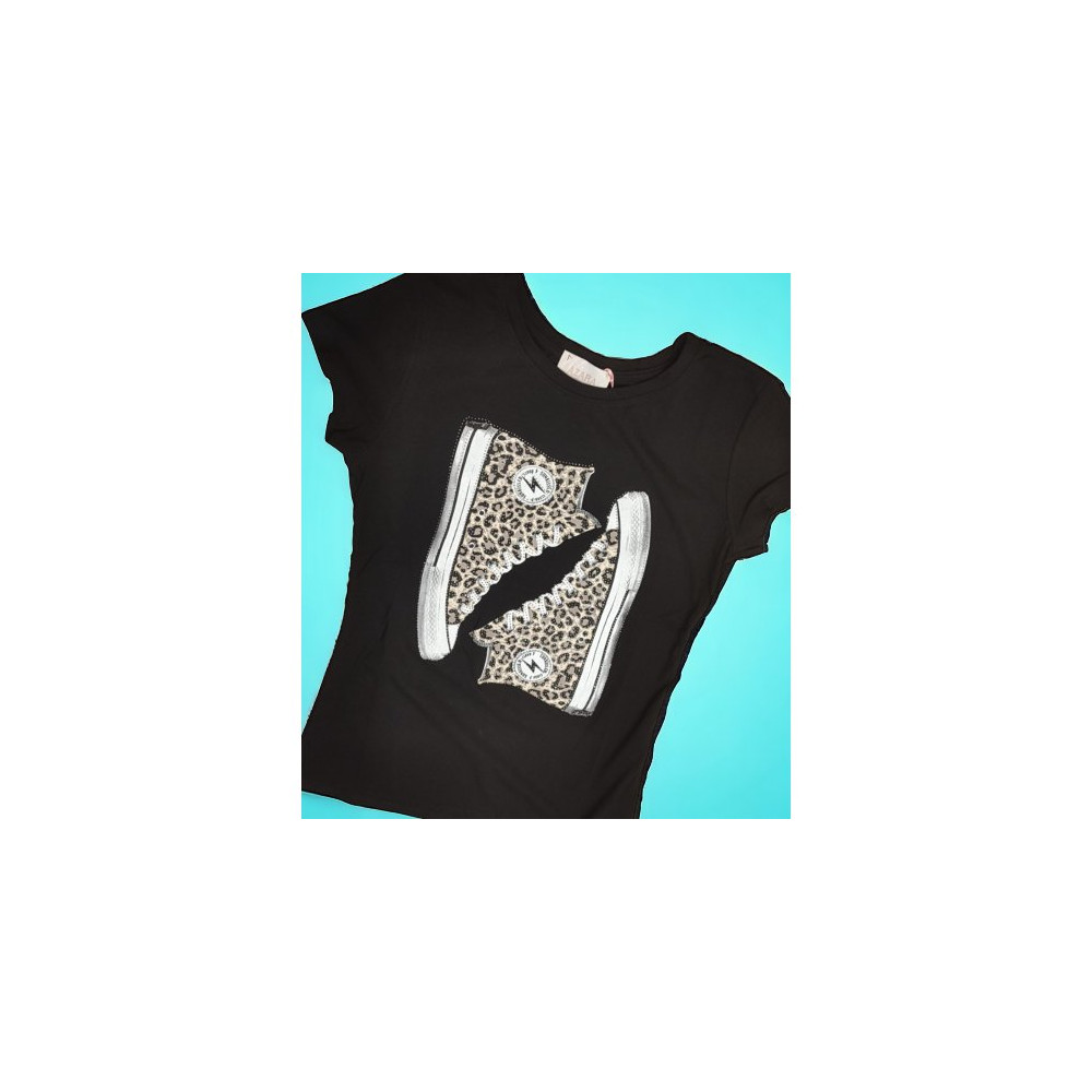 T-SHIRT MANICA CORTA NERA SCARPE BRILLANTINI T.U.