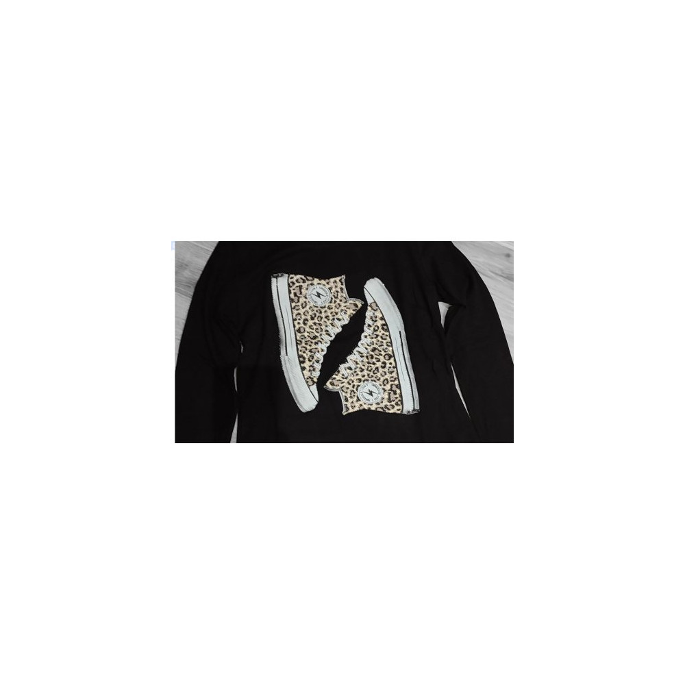 T-SHIRT MANICA LUNGA NERA SCARPE BRILLANTINI T.U.