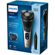 PHILIPS S3143/02 RASOIO ELETTRICO RICARICABILE WET E DRY 3 TESTINE CON RIFINITORE BUNDLE NERO ARGENTO
