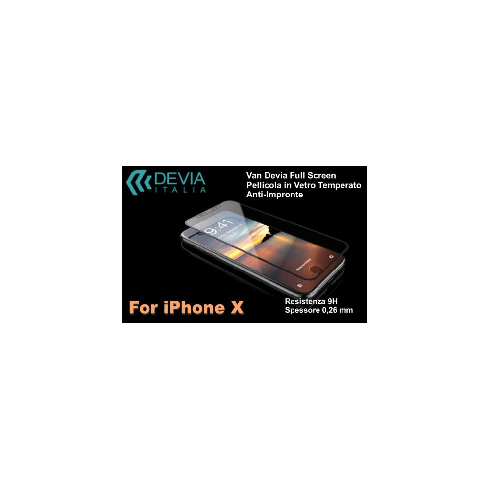 Devia Pellicola vetro temperato Anti Imp Full Screen iPhone X Nera