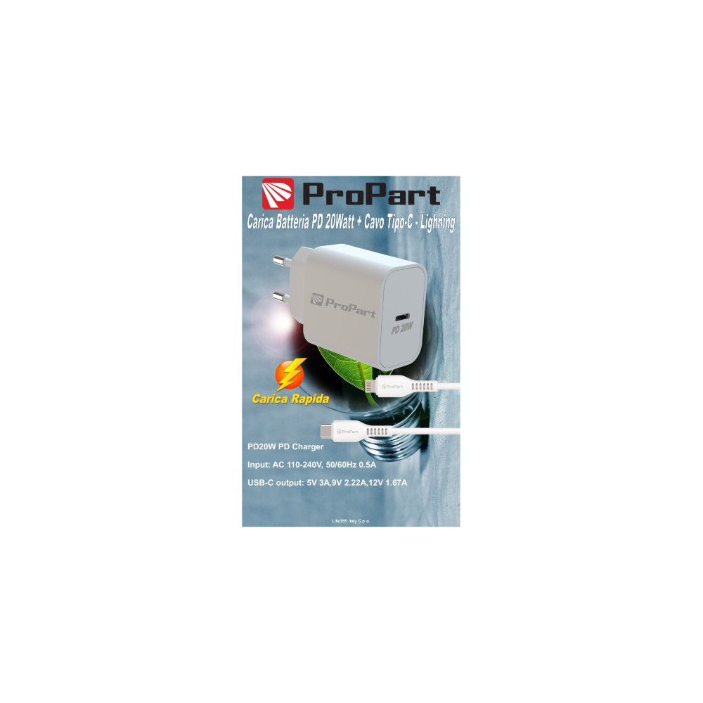 ProPart + Cavo da Tipo-C a Lightning Carica batteria Rapido PD 20W