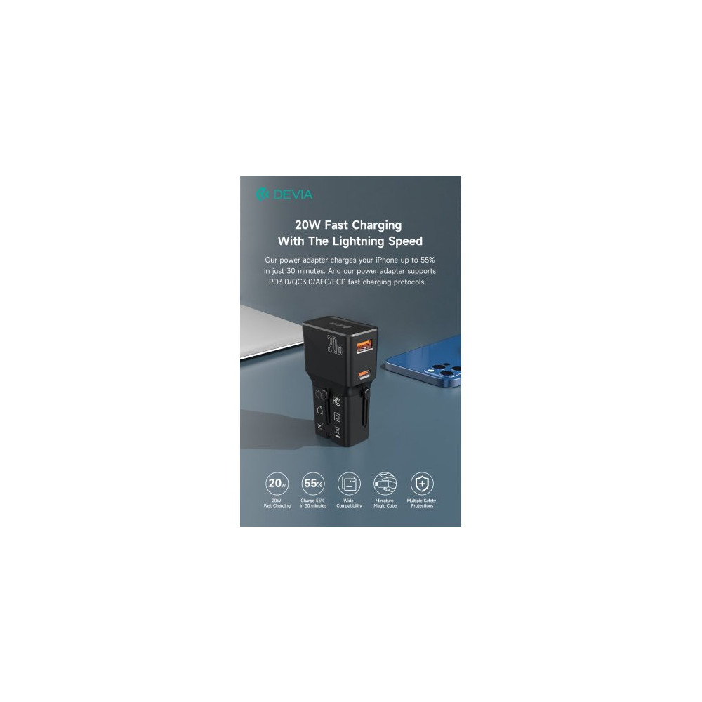 Devia Caricatore 20W PD+QC MINI da Viaggio con Spine Universali