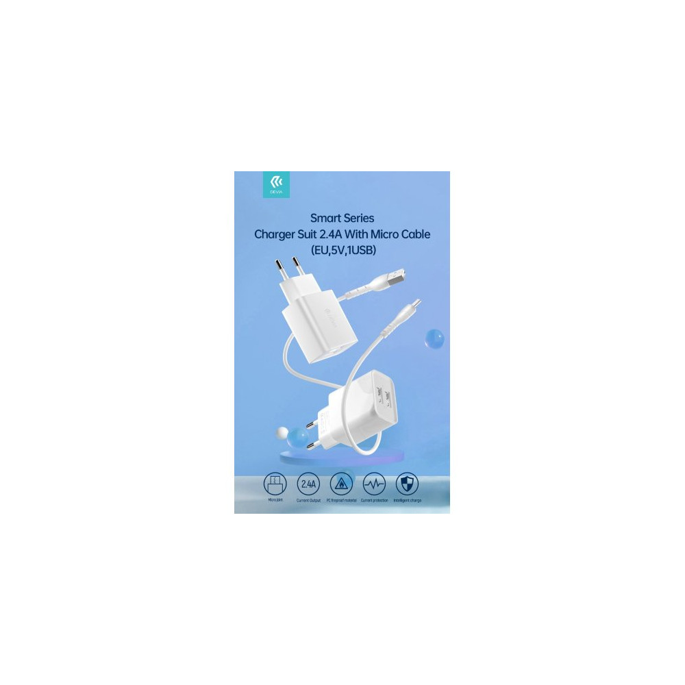 Devia Suit Carica Batteria 2,4A e Cavo M-usb Android 1 Mt Bianco
