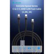 Devia Cavo Carica rapida da C a C+L 60W+12W 1,2 Metri 3 Amper
