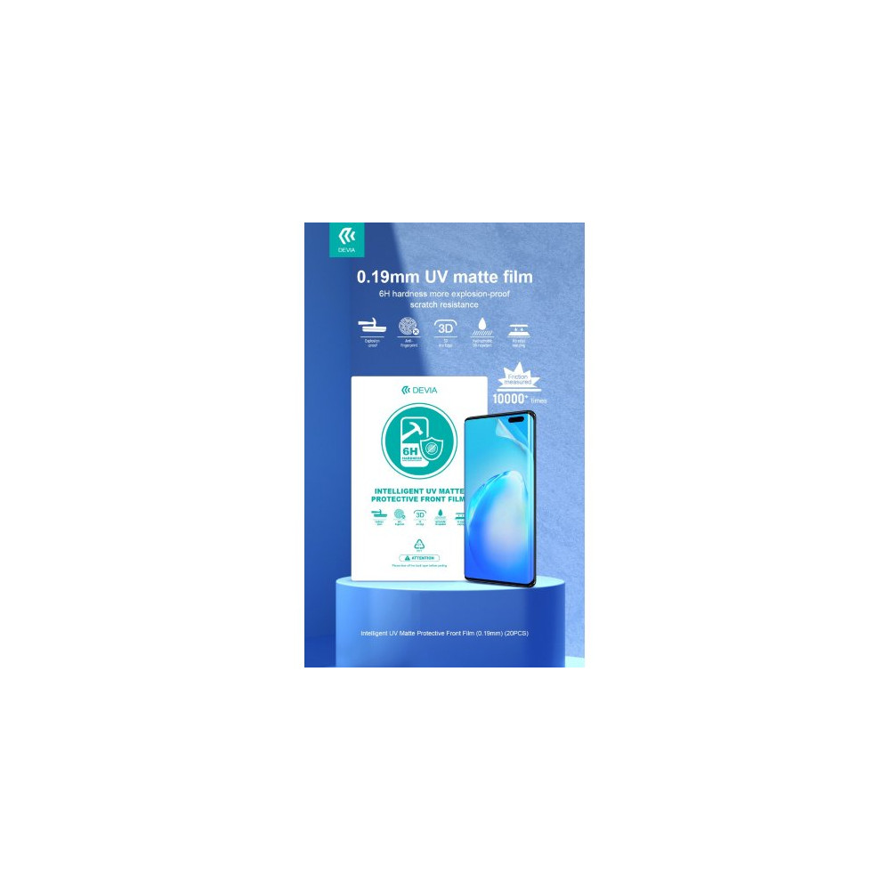 Devia Pellicole 0,19mm UV opache Anti Impronte 6H 20 pezzi scatola