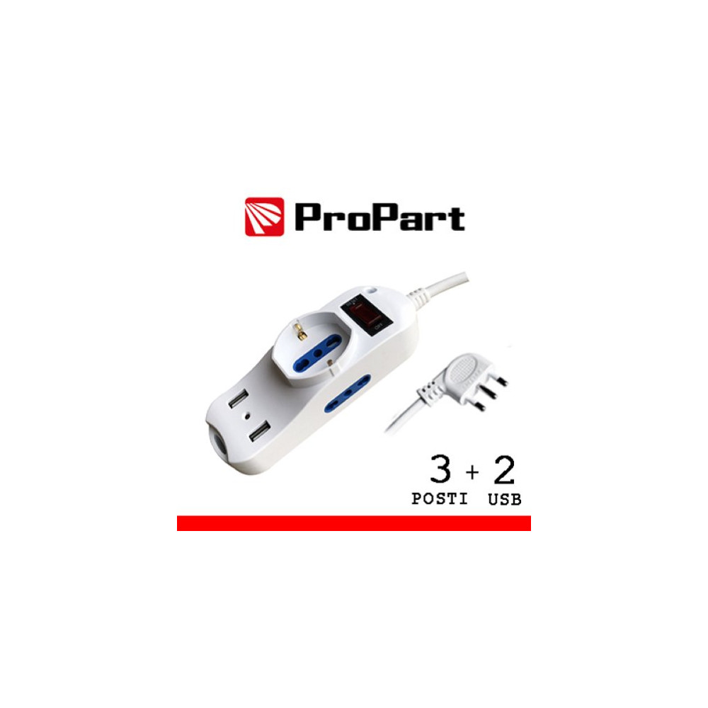 ProPart Multipresa 3pos bipasso + bipasso/schuko + USB spina16A +int