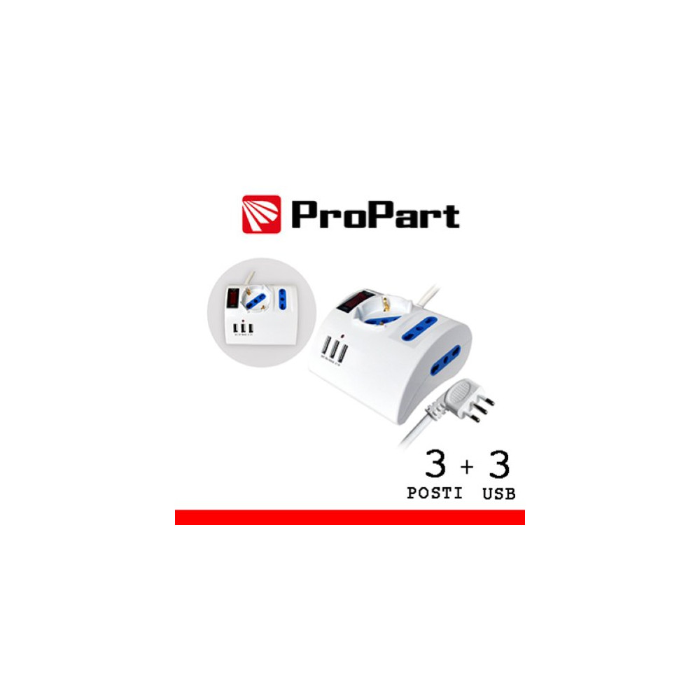 ProPart Multipresa 3pos tavolo bipasso + bip/schuko + USB sp16A +int