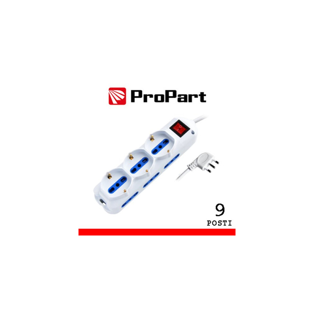 ProPart Multipresa 9pos bipasso + bipasso/schuko spina16A +int nera