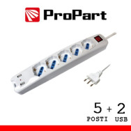 ProPart Multipresa 5pos bipasso/schuko + USB spina16A +interr.