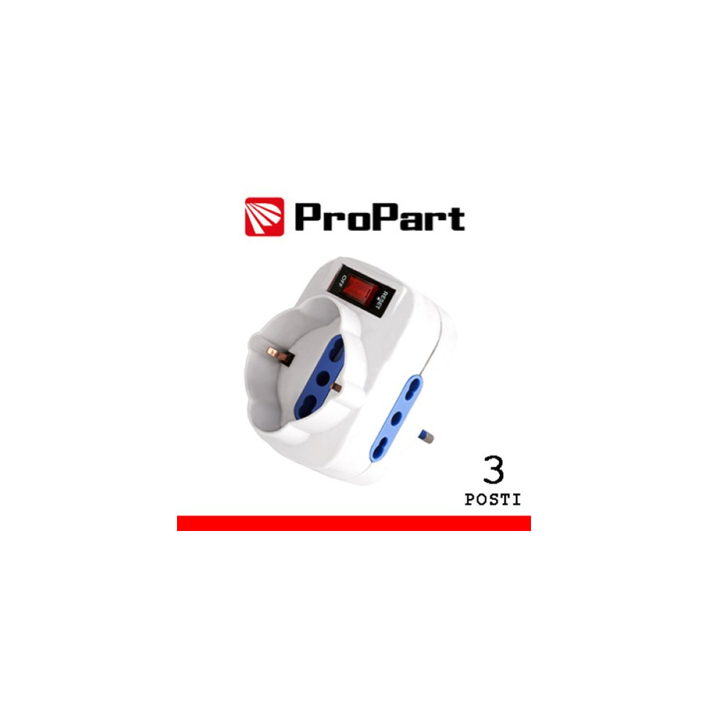 ProPart Adattatore 3pos bipasso/schuko spina10A rotante + inter.