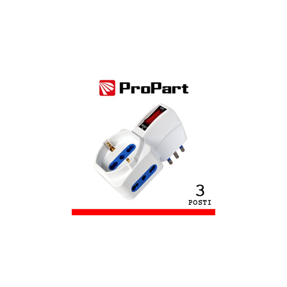 ProPart Adattatore 3pos bipasso/schuko spina10A salvaspazio + inter.