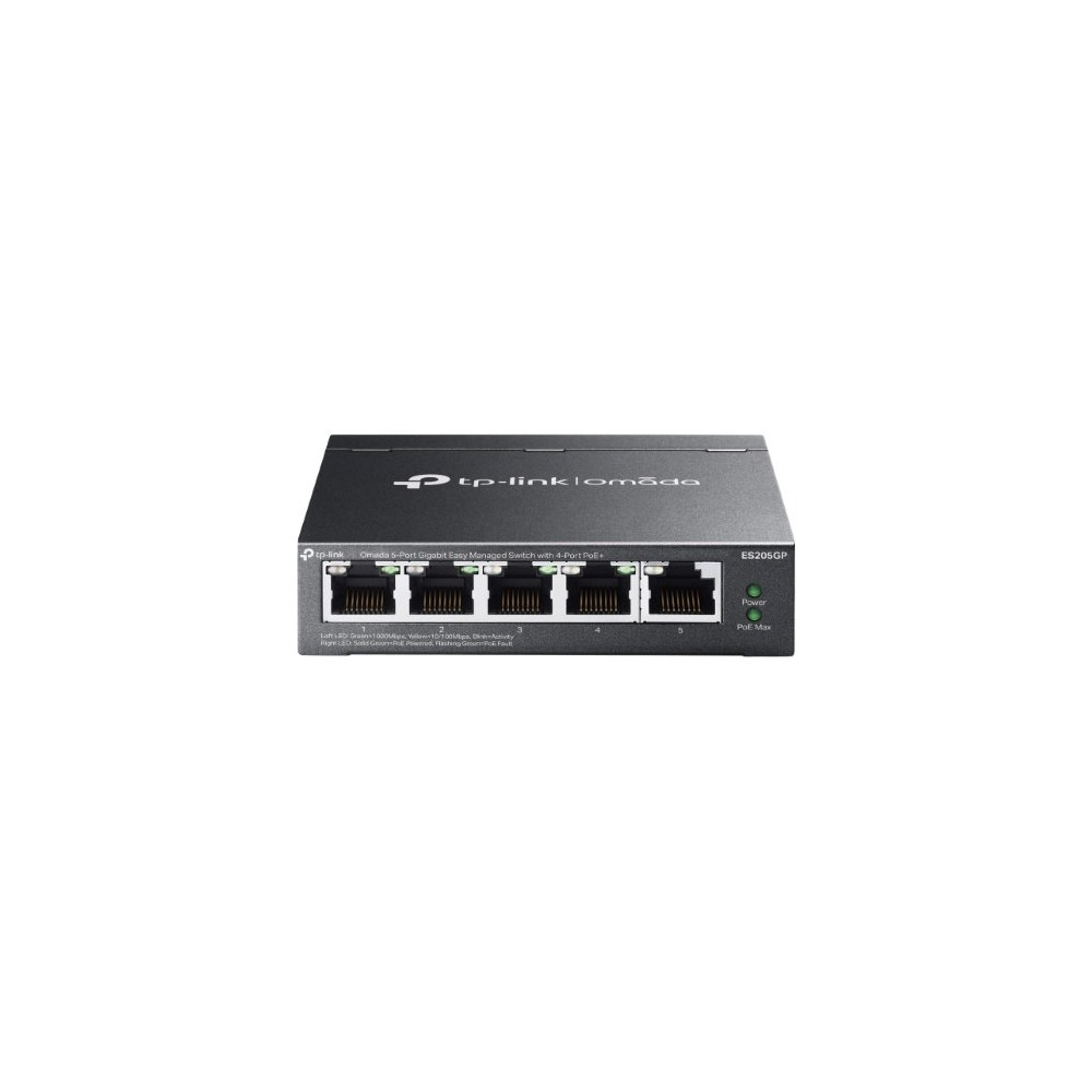 TP-Link Omada ES205GP V1 - Switch - gestito - 4 x 10/100/1000 (PoE+) + 1 x 10/100/1000 - desktop, montaggio a parete - PoE+ (65 