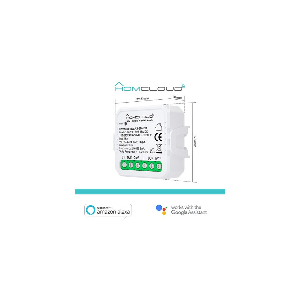 Homcloud Modulo Interruttore/Pulsante Mini AC/DC Wi-Fi