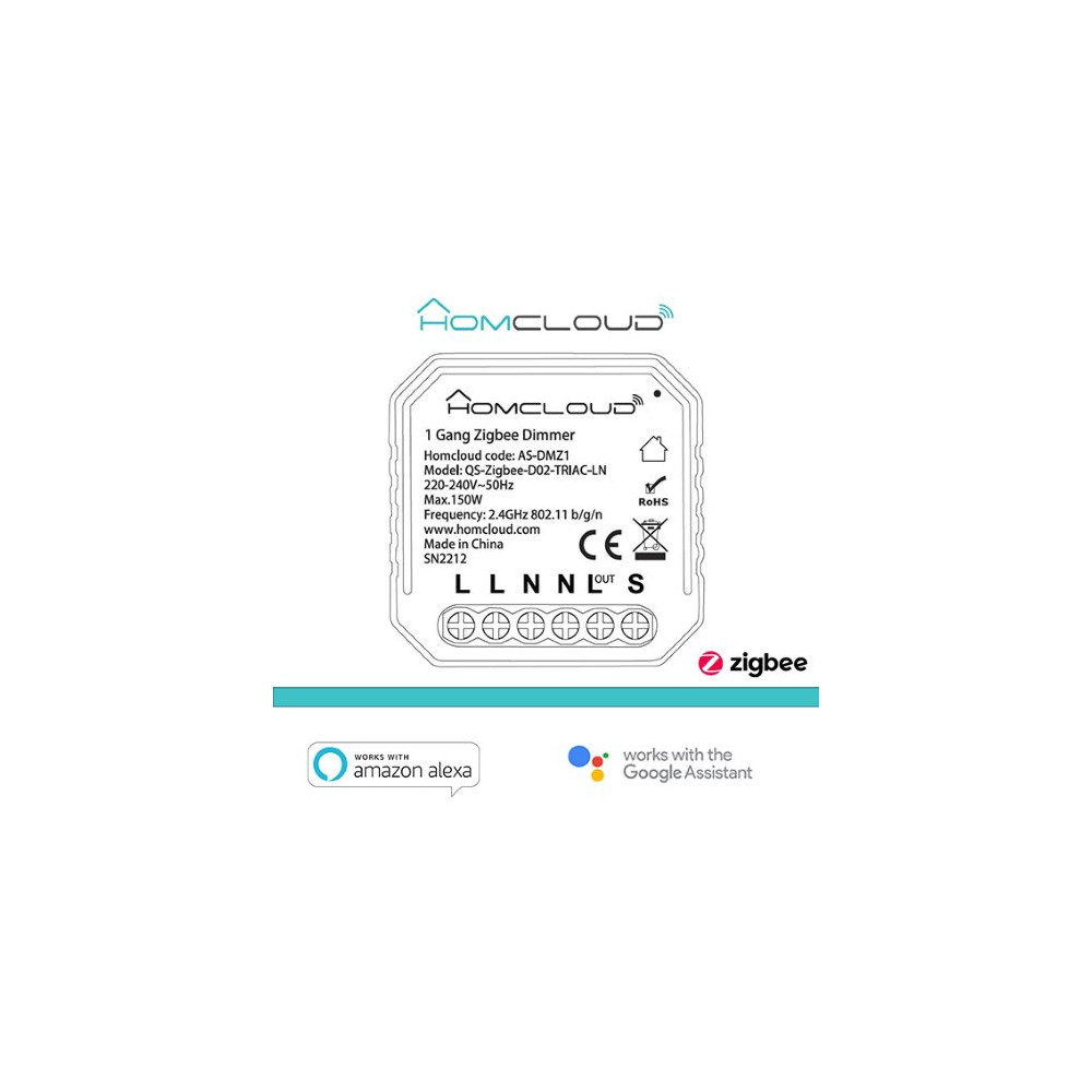 Homcloud Modulo Dimmer 1CH Zigbee da incasso