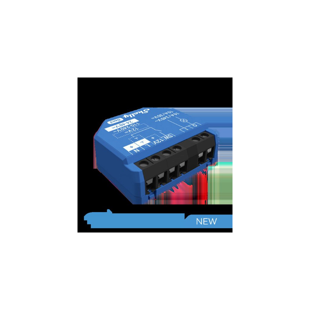 Shelly 1 Gen 3 - Smart Relay 16A AC/DC WiFi/BT + cont. pulito