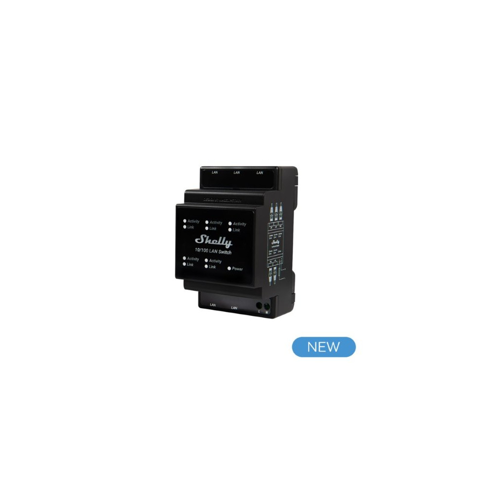 Shelly LAN Switch - Interrut DIN rail con 5 porte RJ45 ether