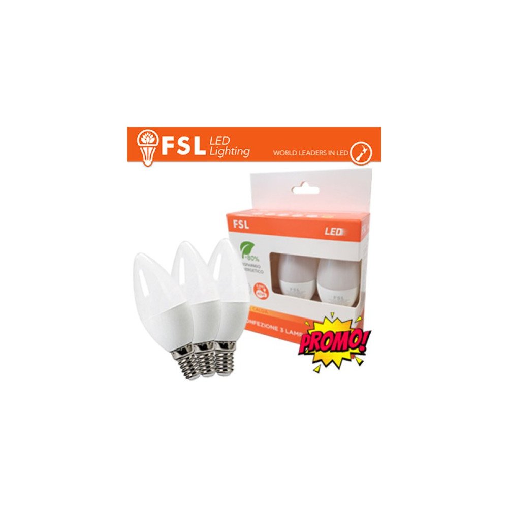 Luce Calda - 3000K Lampada Oliva E14: Confezione PROMO 3PACK - 6W 3000K