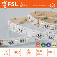 RGB + W 3000K Striscia LED 5m IP20 5050 24V - 14W/m 60led/m RGB+W 3000K