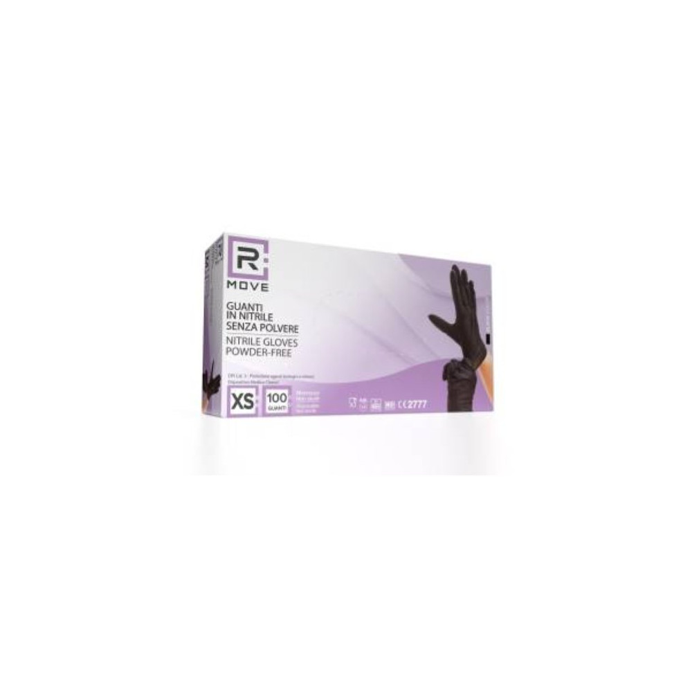 RMove 1Conf. da 100pz Tg.XS - Guanti Nitrile Nero Uso Medico Senza Polvere