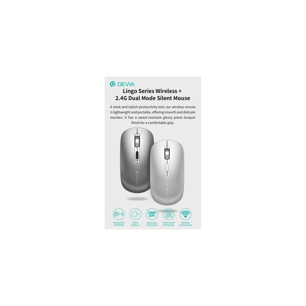 DEVIA MOUSE WIRELESS CON DPI REGOLABILE 2.4G + BLUETOOTH DUAL MODE SILVER