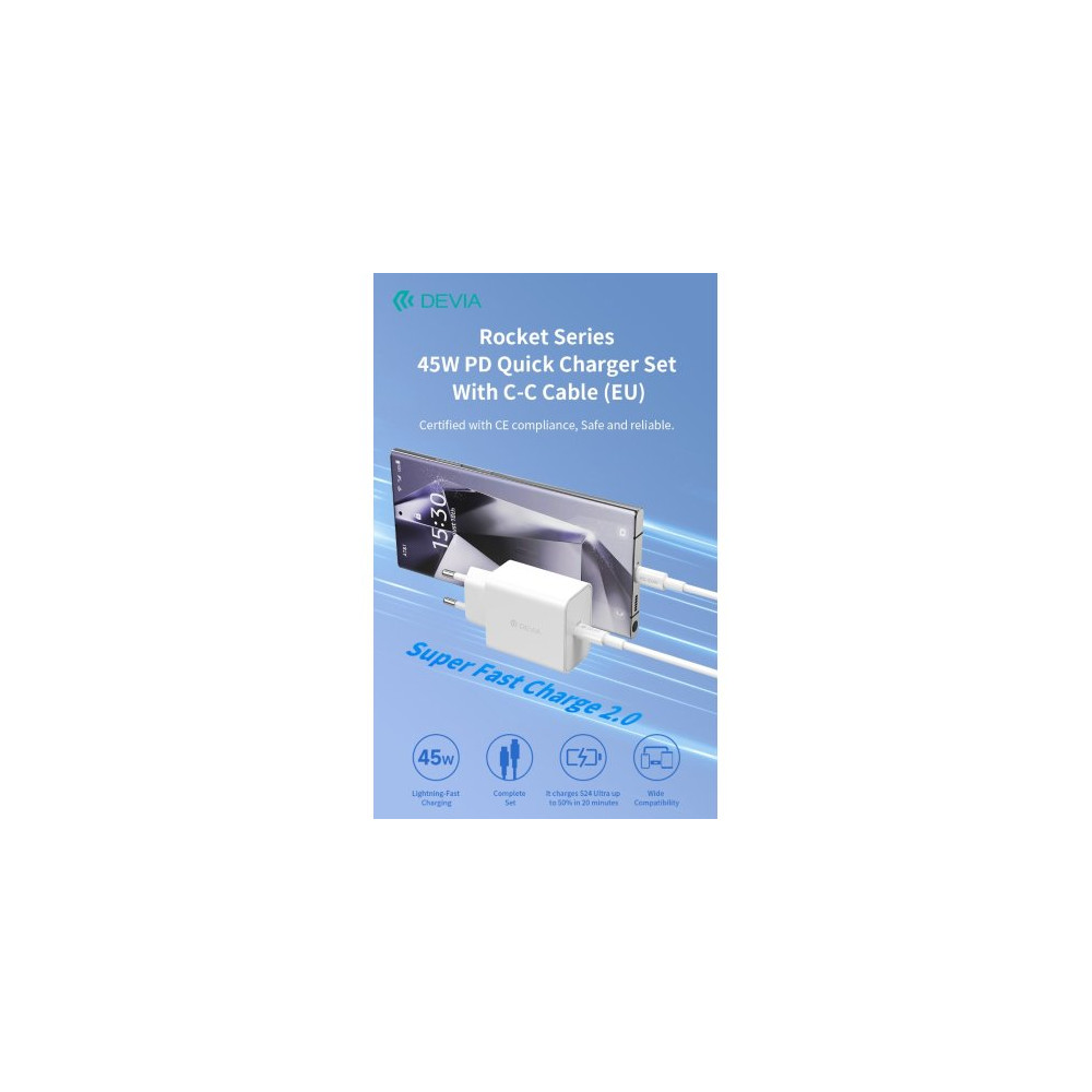 DEVIA CARICA BATTERIE PD 45 WATT CON CAVO DA C A C PER CARICA RAPIDA BIANCO