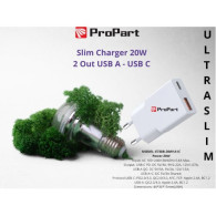 PROPART SLIM CARICA BATTERIE 20W 2 OUT USB A - USB C