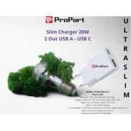 PROPART SLIM CARICA BATTERIE 20W 2 OUT USB A - USB C