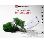 PROPART SLIM CARICA BATTERIE 30W 2 OUT USB A - USB C