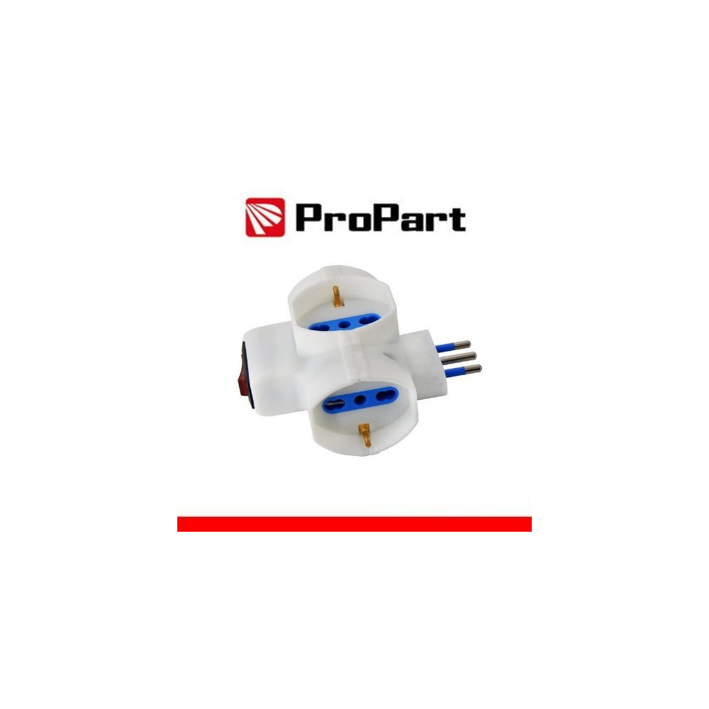 PROPART ADATTATORE 3 PRESE 2P+T 10/16A BIPASSO/SCHUKO CON INTERRUTT. SPINA 10A