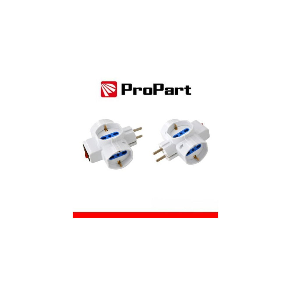 PROPART ADATTATORE 3 PRESE 2P+T 10/16A BIPASSO/SCHUKO CON INTERRUTT. SPINA SCHUKO