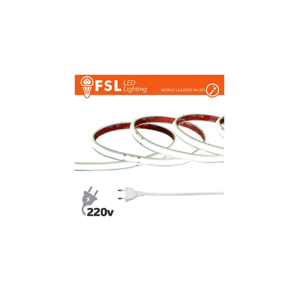 LUCE FREDDA - 6500K STRISCIA LED COB 5METRI - IP65 6500K 220V 15W/M 1350LM/M +KIT TAPPO, COLLA, CLIP