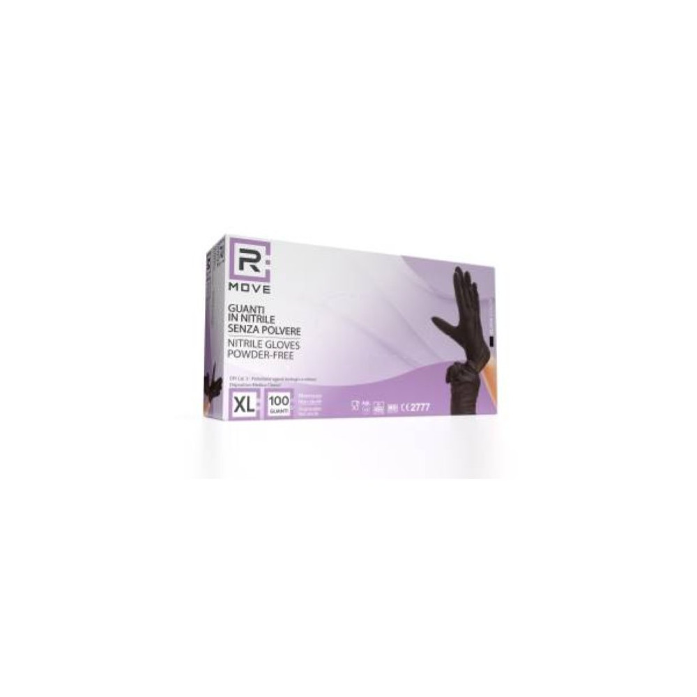 RMOVE 1CONF. DA 100PZ TG.XL - GUANTI NITRILE NERO USO MEDICO SENZA POLVERE