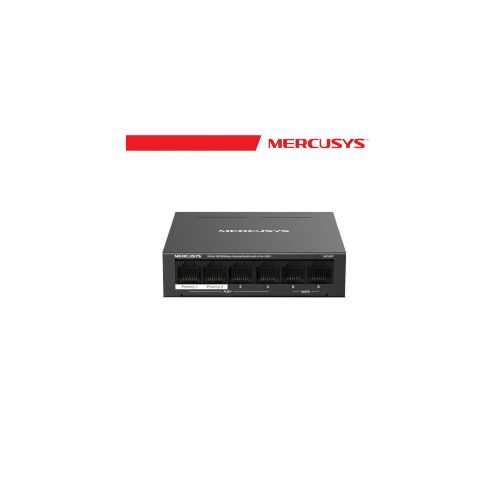 MERCUSYS 6-PORT 10/100MBPS DESKTOP SWITCH WITH 4-PORT POE+ - MS106P