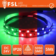 MULTI COLORE - RGB STRISCIA LED 5M IP20 5050 24V - 12W/M 60LED/M RGB