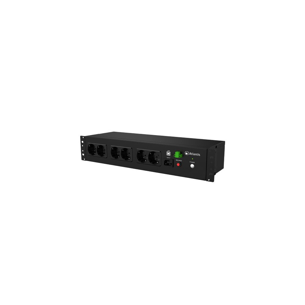 UPS ATLANTIS A03-PDU1000-RC RACK OFF LINE 800VA (480W) PER RACK 19" CORTI (153MM) BATTERIA 12V 9AH 8P SCHUKO IN BACKUP